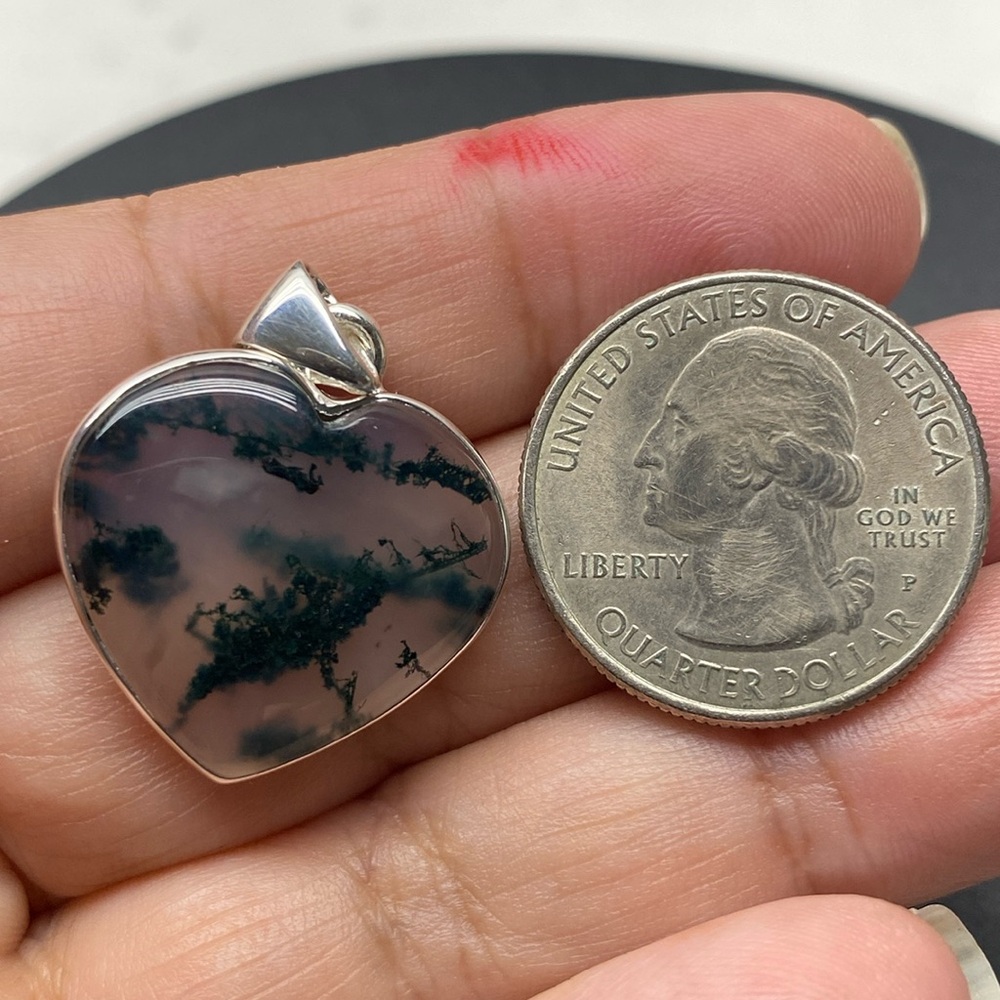 Moss Agate Pendant Solid Sterling Silver 925 - image 1